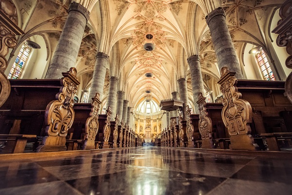 The wooden pews and magnificent vaults of the Sint-Martinuskerk in Weert